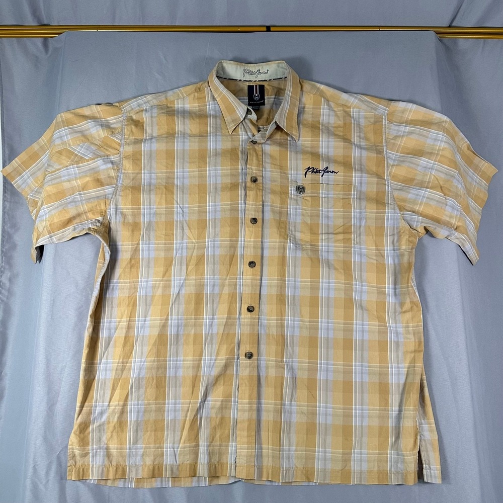 Phat Farm Button Down Shirt Mens 3XL Tan Plaid Fair Vintage Y2K Streetwear